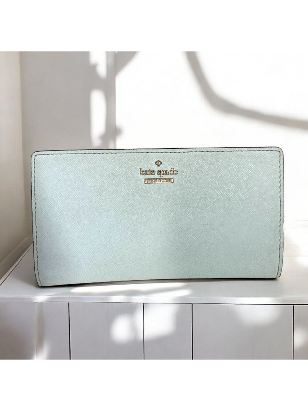 Kate Spade Mint Green Leather Bifold Wallet With Zip Pocket & Card Slots